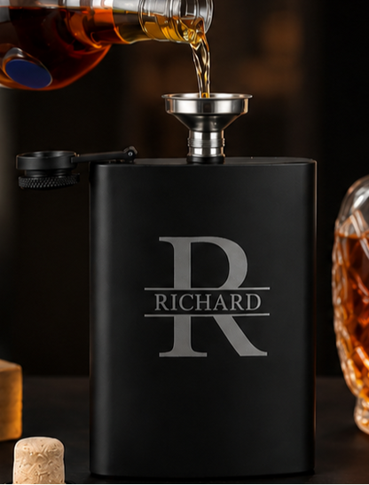 Black Matte Flask 8oz Engraved